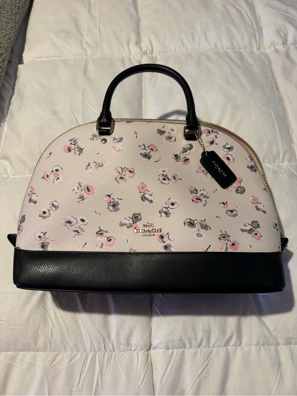 Coach Cream and Black Floral Dome Satchel